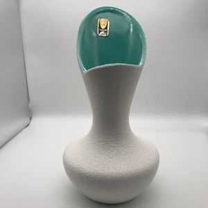 Royal Haeger #413 Vase White w Teal Glaze Orig Tag
